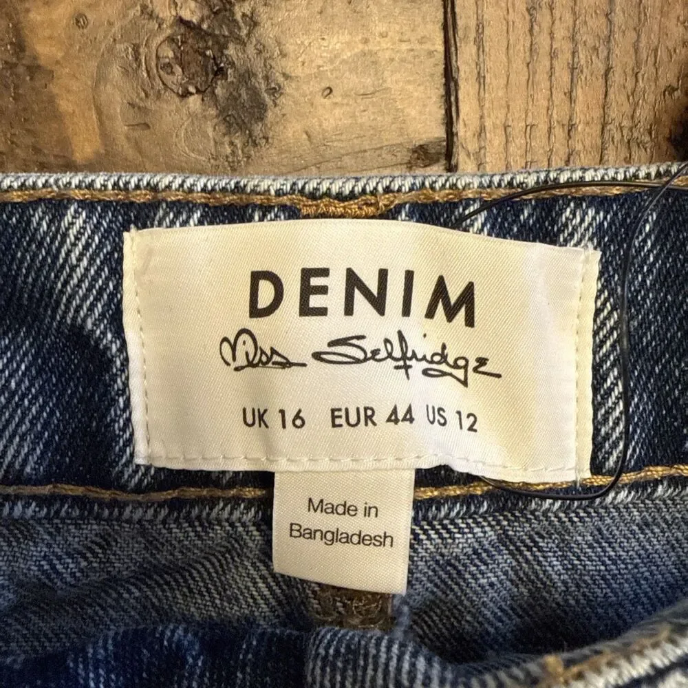ASOS Miss Selfridge Denim Mini Skirt Womens Size 12 Blue Casual A-Line Short